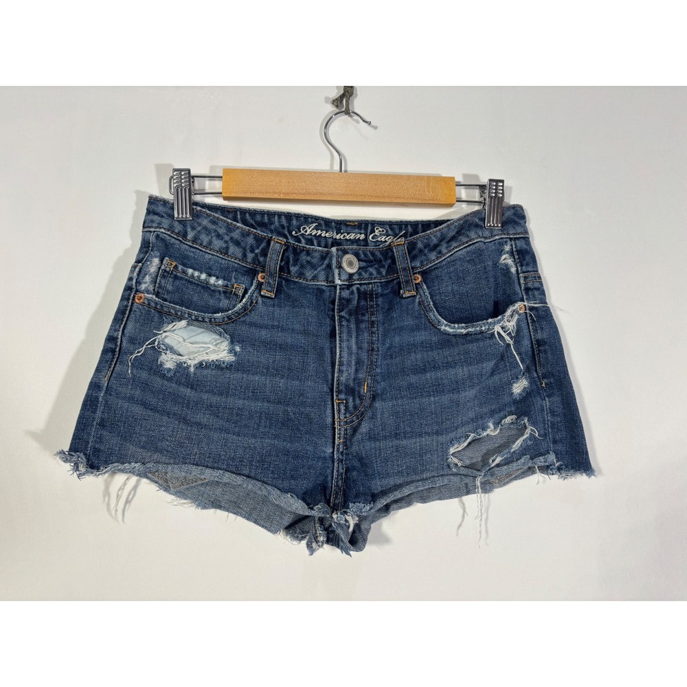 Festival Boho Distressed American Eagle Denim Shorts Womens 6 Blue